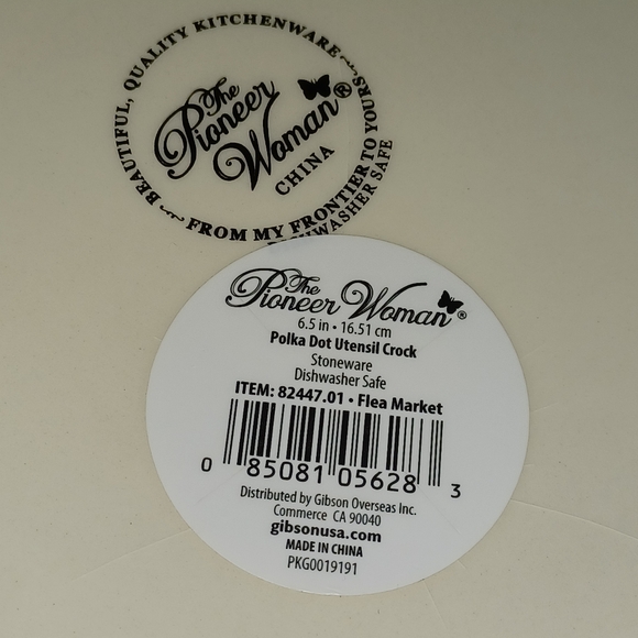 NWT Pioneer Woman red,white polka dot trim blue utensil holder 6.5"tall(091124A) - Picture 5 of 5